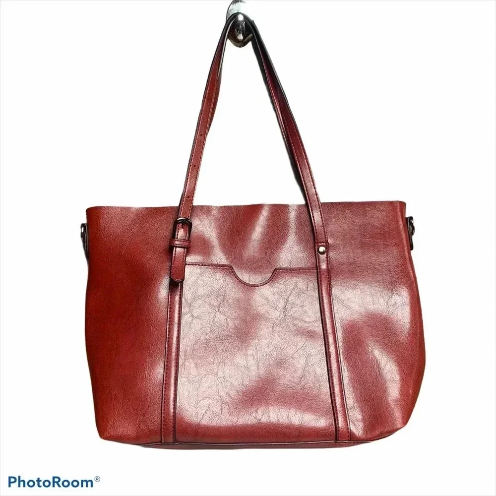 Brick red faux leather purse gray interior